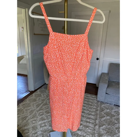 Old Navy Ditsy Floral Romper Orange Beach Vaca Resort Square Neck Boho Feminine - Picture 2 of 10